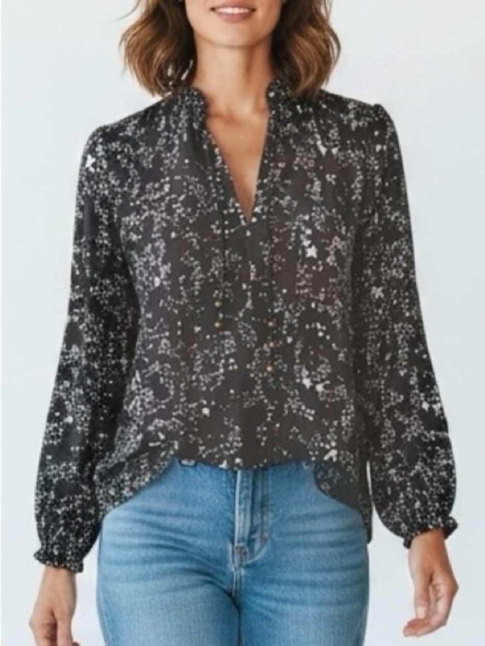 Abercrombie & Fitch Black Star-Print Long Sleeve Peasant Blouse 2010s